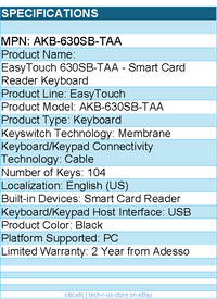 Adesso AKB-630SB-TAA EasyTouch 630SB-TAA - Smart Card Reader Keyboard