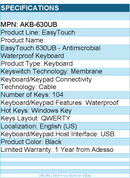 Adesso AKB-630UB EasyTouch 630UB - Antimicrobial Waterproof Keyboard