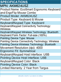 Targus AKM624USZ EcoSmart Ergonomic Keyboard and ErgoFlip Mouse Combo