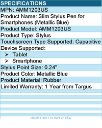 Targus AMM1203US Slim Stylus Pen for Smartphones (Metallic Blue)