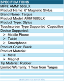 Targus AMM168GLX 6" Magnetic Stylus - Metal, Magnet - Black