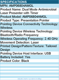 Targus AMP06804AMGL Dual Mode Antimicrobial Laser Presenter with Timer