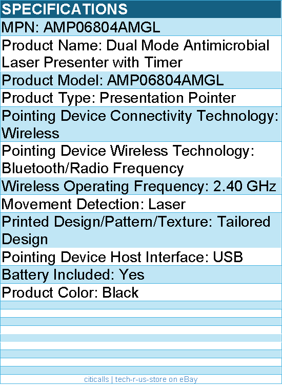 Targus AMP06804AMGL Dual Mode Antimicrobial Laser Presenter with Timer