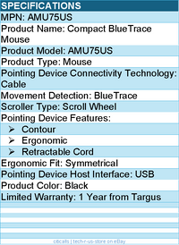 Targus AMU75US Compact Laptop Mouse - Optical - USB - Black, Gray