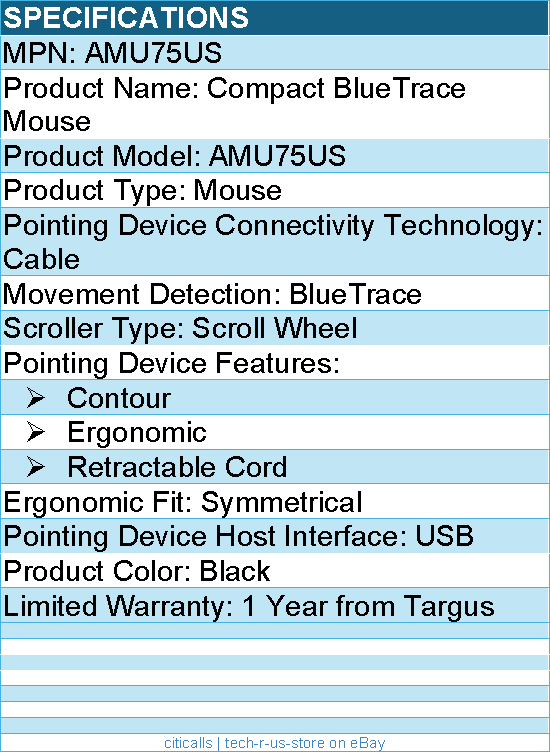 Targus AMU75US Compact Laptop Mouse - Optical - USB - Black, Gray