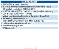 Hanwha ANO-L6082R A-Series 2MP WDR IR Bullet IP Camera, 3.3-10.3mm Motorized