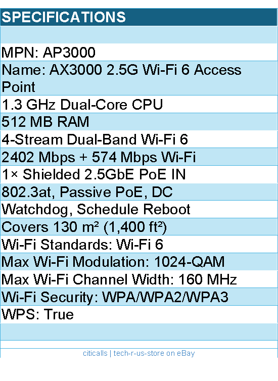 Cudy AP3000 AX3000 Dual Band Ceiling Mount Wi-Fi6 Access Point Retail