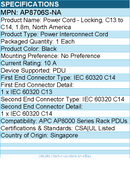 APC AP8706S-NA Power Cord - Locking, C13 to C14, 1.8m, North America
