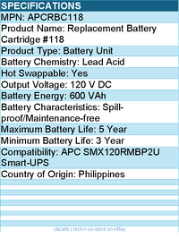 APC APCRBC118 Replacement Battery Cartridge #118 with 2 Year Warranty
