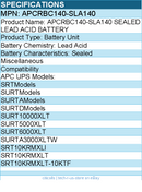 BTI APCRBC140-SLA140 SEALED LEAD ACID BATTERY For APC UPS: SRTModels, SURTModels