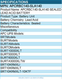 BTI APCRBC140-SLA140 SEALED LEAD ACID BATTERY For APC UPS: SRTModels, SURTModels