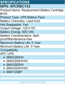 APC APCRBC143 Replacement Battery Cartridge for Smart-UPS, 120V 5Ah