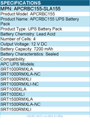BTI APCRBC155-SLA155 APC UPS Battery 12V 9A 4-CELLS - 7200 mAh