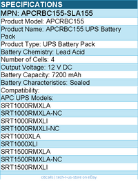 BTI APCRBC155-SLA155 APC UPS Battery 12V 9A 4-CELLS - 7200 mAh