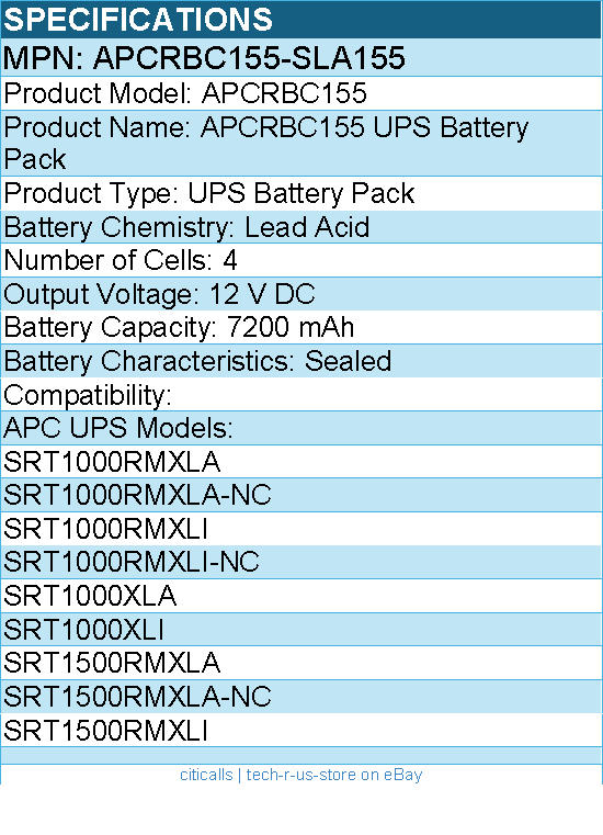 BTI APCRBC155-SLA155 APC UPS Battery 12V 9A 4-CELLS - 7200 mAh