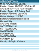 BTI APCRBC157-SLA157 APC BATTERY 12V 7.2A 4 CELLS - for APC UPS: SMT1000RM2UC