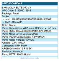 Thermalright AQUA ELITE 360 V3 ARGB V3 Liquid CPU Cooler Fan AIO AMD Intel Black