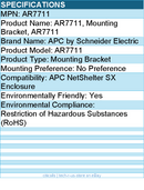 APC AR7711 NetShelter Zero U Accessory Mounting Bracket