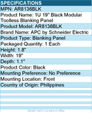 APC AR8136BLK 1U 19" Black Modular Toolless Blanking Panel - Black