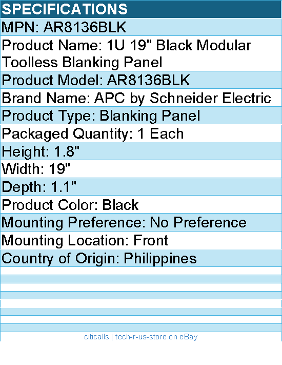 APC AR8136BLK 1U 19" Black Modular Toolless Blanking Panel - Black