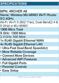 TP-Link Archer A8 AC1900 Wireless MU-MIMO Wi-Fi Router 5 2.4GHz Retail