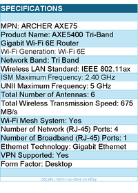 TP-Link Archer AXE75 AX5400 Tri-Band Wi-Fi 6E Router Retail
