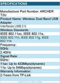 TP-Link Archer T2U AC600 Wireless Dual Band USB Adapter Retail