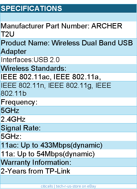 TP-Link Archer T2U AC600 Wireless Dual Band USB Adapter Retail