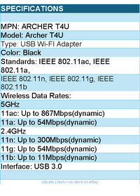 TP-Link Archer T4U AC1300 Wireless Dual Band USB Adapter 1200Mbps 802.11ac