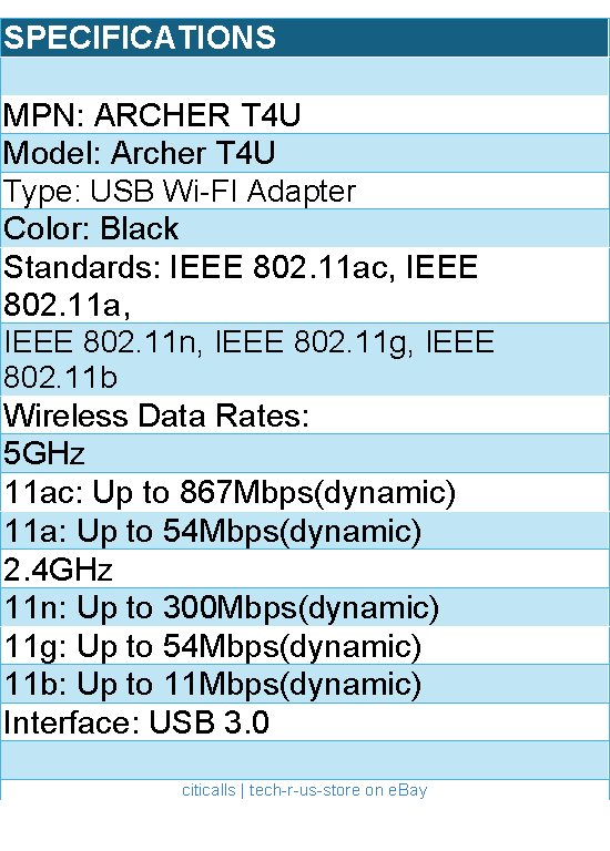TP-Link Archer T4U AC1300 Wireless Dual Band USB Adapter 1200Mbps 802.11ac