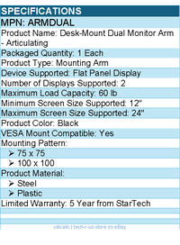 StarTech ARMDUAL Desk Mount Dual Monitor Arm - For VESA Monitors up to 24"