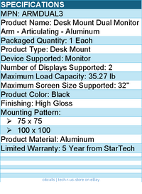 StarTech ARMDUAL3 Desk Mount Dual Monitor Arm - Ergonomic VESA - Black