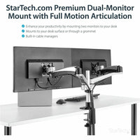 StarTech ARMDUAL30 Desk Mount Dual Monitor Arm, Full Motion - Black, Silver