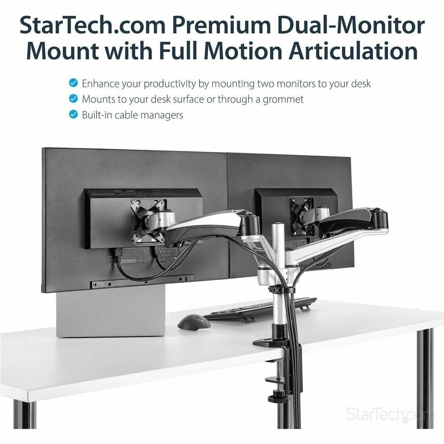 StarTech ARMDUAL30 Desk Mount Dual Monitor Arm, Full Motion - Black, Silver