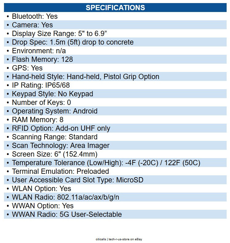 CipherLab AS38U8RF4NSG1 RS38 Mobile Computer, Android 13, 5G/LTE/BT5.2/Wi-Fi 6E