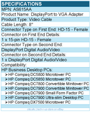 HP AS615AA DisplayPort to VGA Adapter - HD-15 - Female - 8"