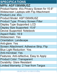 Targus ASF156W9USZ Privacy Screen Filter for Widescreen Notebook - TAA Compliant