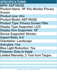 Targus ASF19USZ 19" 4Vu Monitor Privacy Screen - Easy to Apply