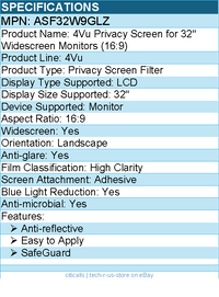 Targus ASF32W9GLZ 4Vu Privacy Screen for 32" Widescreen Monitors (16:9)