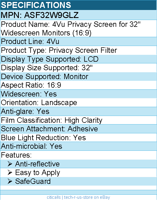 Targus ASF32W9GLZ 4Vu Privacy Screen for 32" Widescreen Monitors (16:9)