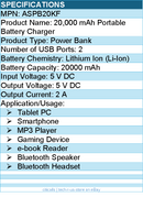 Aluratek ASPB20KF 20,000 mAh Portable Battery Charger - Power Bank