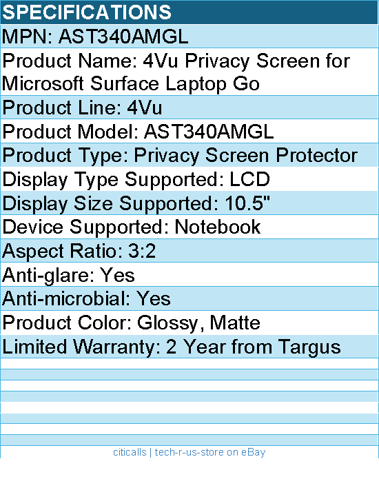 Targus AST340AMGL Privacy Screen for Microsoft Surface Laptop Go Glossy, Matte