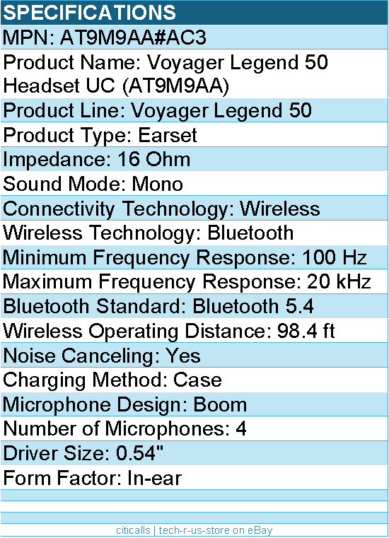 HP Poly AT9M9AA#AC3 Voyager Legend 50 Headset UC - Wireless - Bluetooth