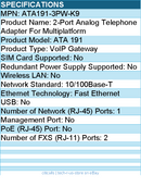 Cisco ATA191-3PW-K9 2-Port Analog Telephone Adapter For Multiplatform
