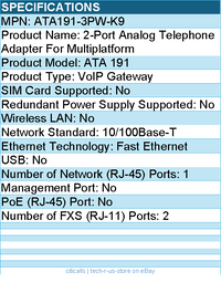 Cisco ATA191-3PW-K9 2-Port Analog Telephone Adapter For Multiplatform