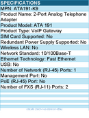 Cisco ATA191-K9 2-Port Analog Telephone Adapter - Wall Mountable