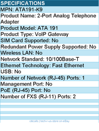 Cisco ATA191-K9 2-Port Analog Telephone Adapter - Wall Mountable