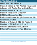 Cisco ATA192-3PW-K9 2-Port Analog Telephone Adapter w Router For Multiplatform