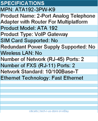 Cisco ATA192-3PW-K9 2-Port Analog Telephone Adapter w Router For Multiplatform