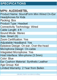 Belkin BBZ010tt SoundForm Mini Wired On-Ear Headphones for Kids
